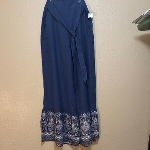 Chic Navy Blue Maxi pants with Patterned Hem